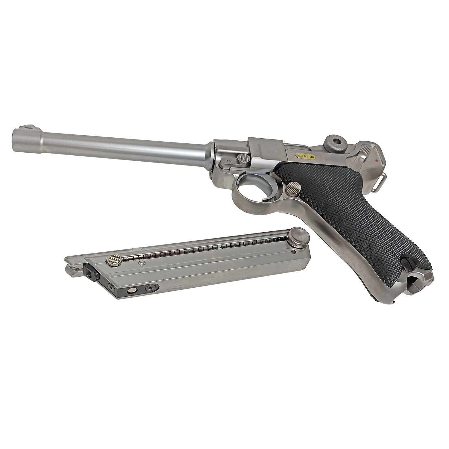 Пистолет страйкбольный (WE) P-08 6", металл, хромированный, WE-P005 / GP402S