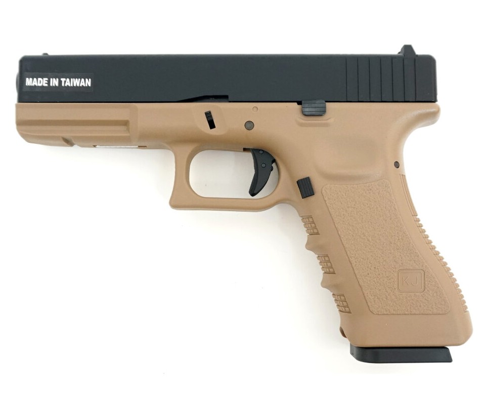 Пистолет страйкбольный KJW Glock 17 бежевый, KP-17.GAS-TAN