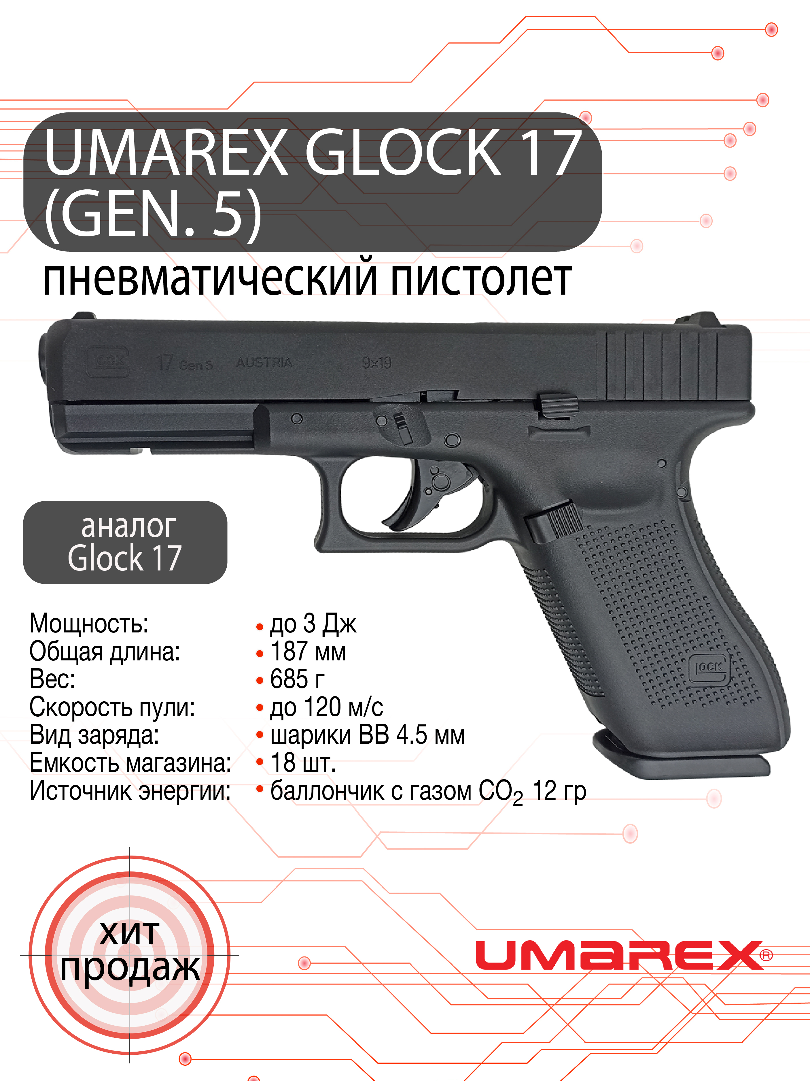 Пистолет пневматический Umarex Glock 17 (Gen.5)
