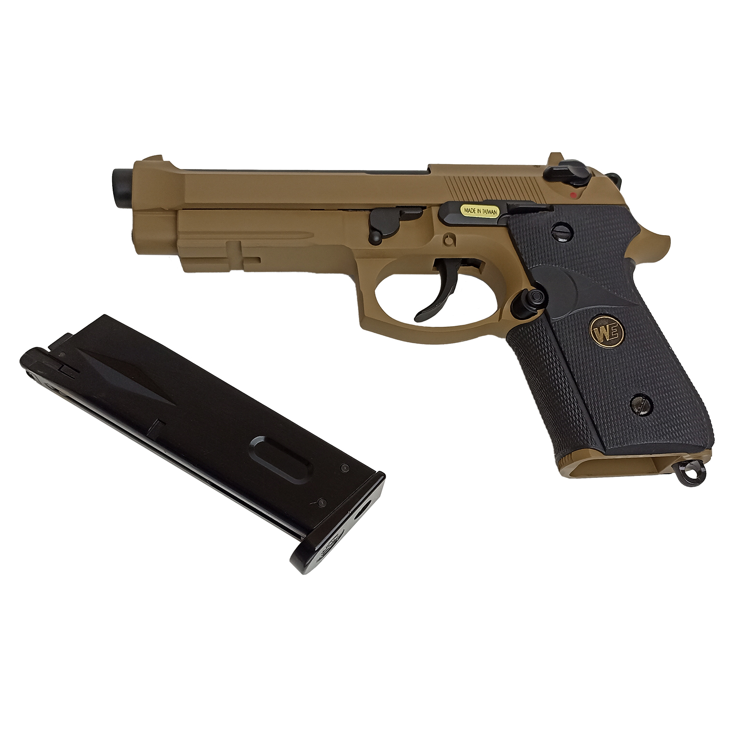 Пистолет страйкбольный (WE) Beretta M92F, tan, металл, рельса WE-M009-TAN