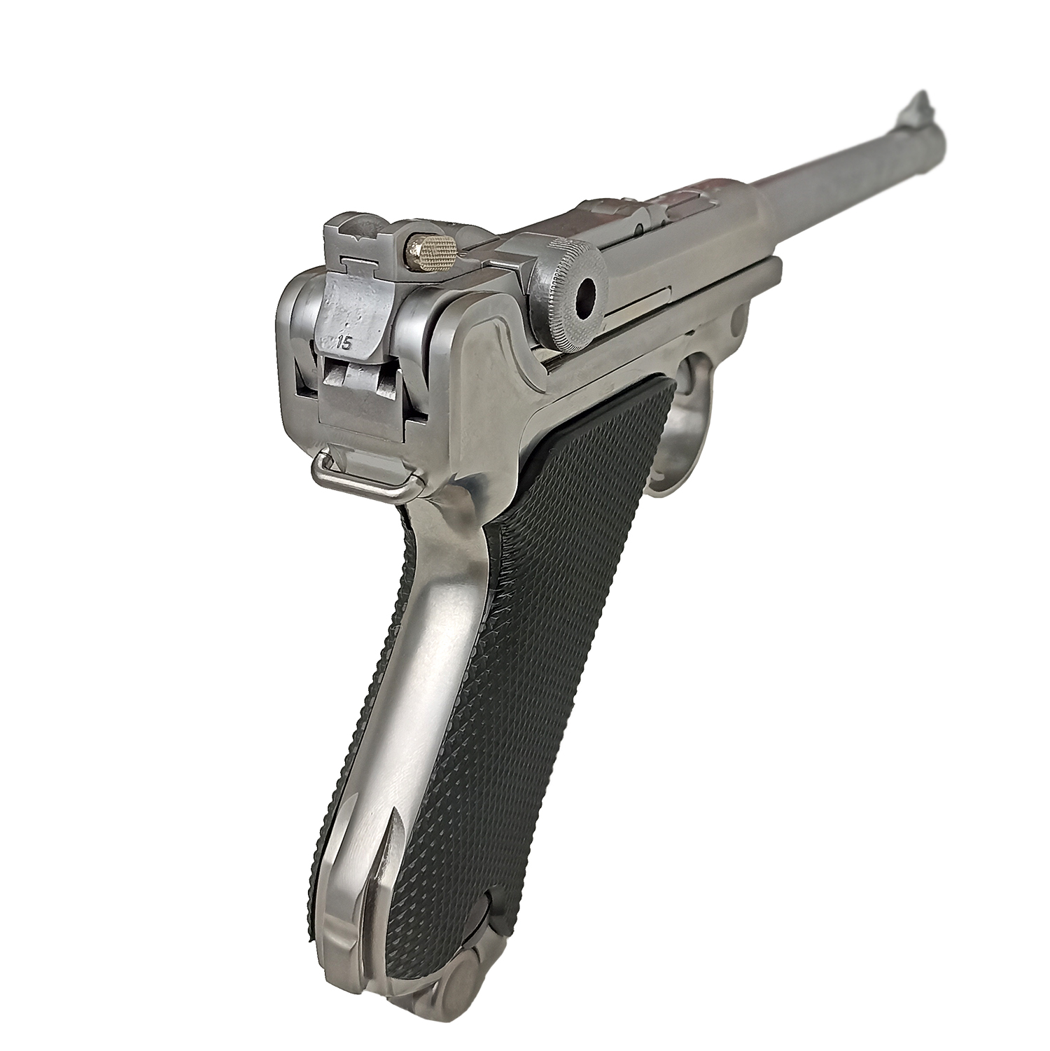 Пистолет страйкбольный (WE) P-08 6", металл, хромированный, WE-P005 / GP402S