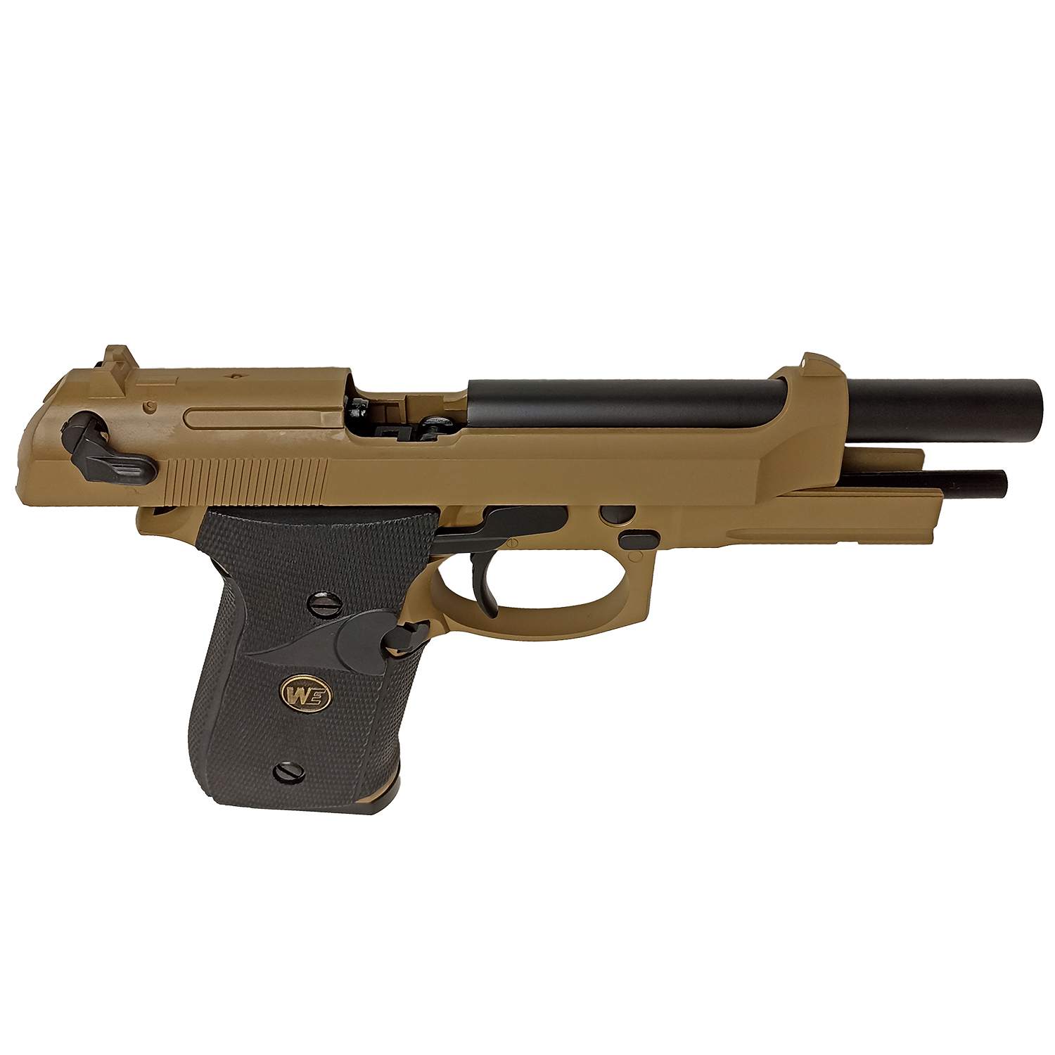 Пистолет страйкбольный (WE) Beretta M92F, tan, металл, рельса WE-M009-TAN