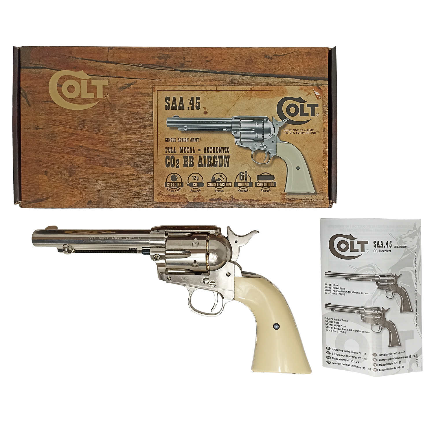 Пневматический револьвер Umarex Colt SAA 45 BB nickel (colt) 4,5 мм