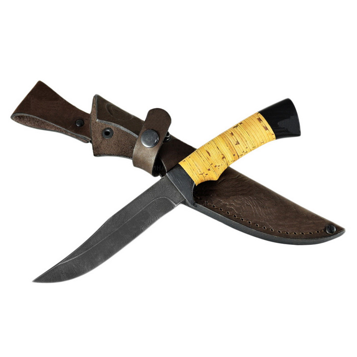 Нож Семина "Мангуст" дамасская сталь, береста, литье