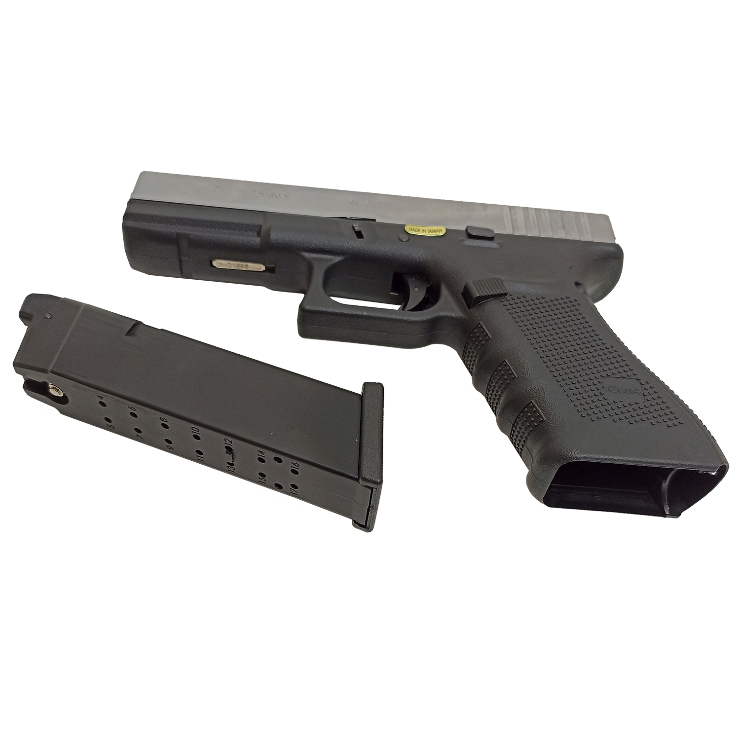 Пистолет страйкбольный WE Glock 17 Gen4, хром, WE-G001B-SV