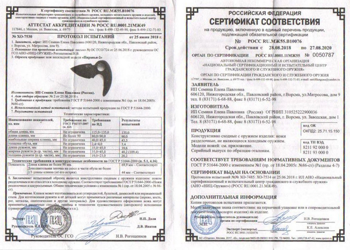 Нож Семина "Пиранья 2" сталь 65х13, венге