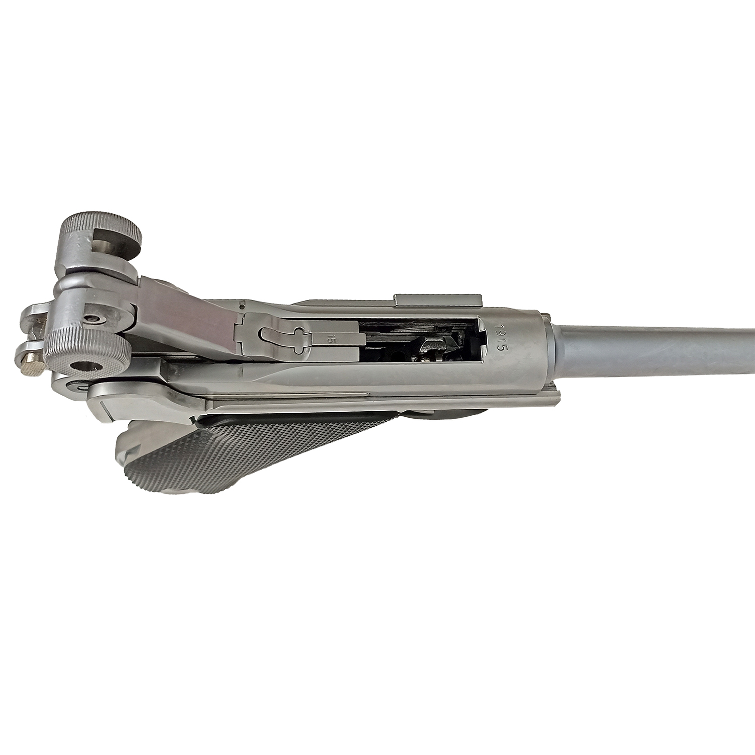 Пистолет страйкбольный (WE) P-08 6", металл, хромированный, WE-P005 / GP402S