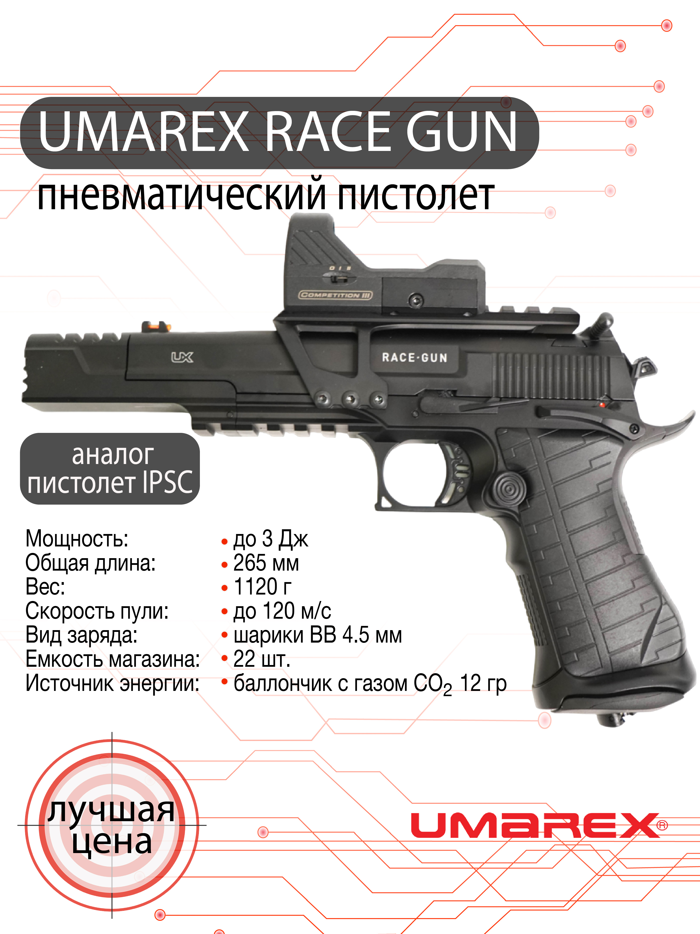 Пистолет пневматический Umarex Race Gun, кал. 4.5 мм.