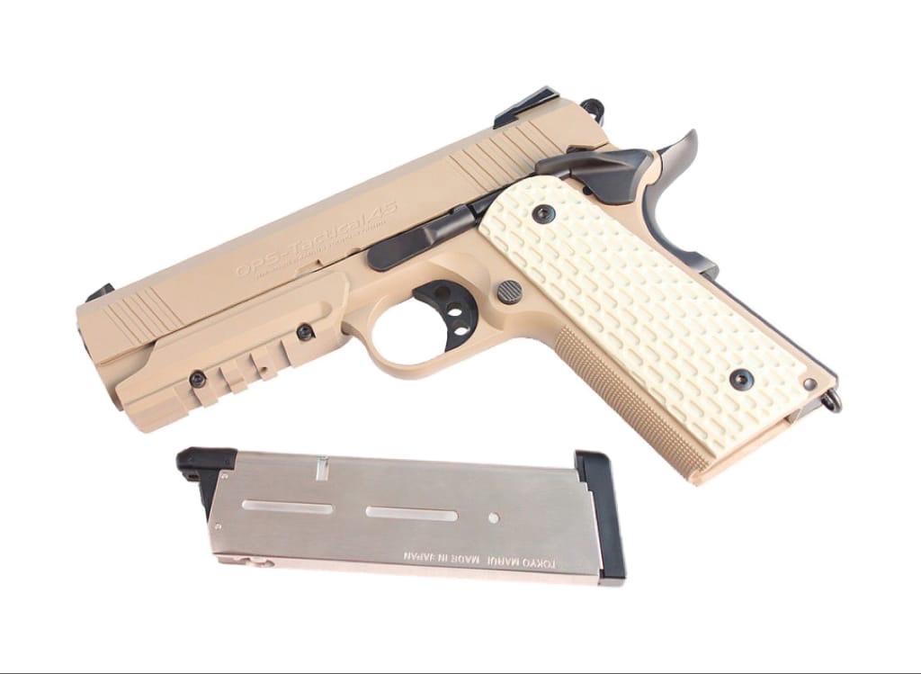 Пистолет страйкбольный (Tokyo marui) Colt 1911 4.3 DESERT WARRIOR GBB Plastic,Tan